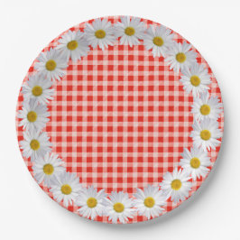 White Daisy Border on Gingham Pappteller