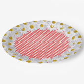 White Daisy Border on Gingham Pappteller (Schrägansicht)