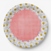 White Daisy Border on Gingham Pappteller (Vorderseite)
