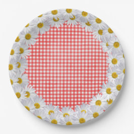 White Daisy Border on Gingham Pappteller