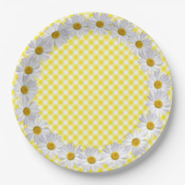 White Daisy Border on Gingham Pappteller