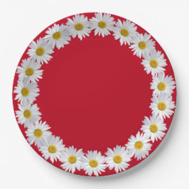 White Daisy Border on Red Pappteller