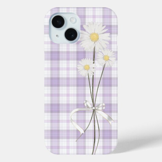 White Daisy Bouquet auf Lila Kariert Case-Mate iPhone Hülle (Rückseite)