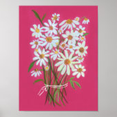 White Daisy Bouquet auf Pink Gouache Malerei Art Poster (Vorne)