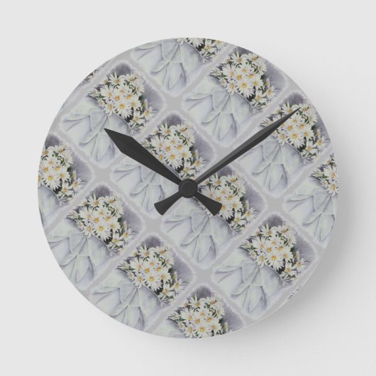 WHITE DAISY BOUQUET CLOCK RUNDE WANDUHR (Vorderseite)