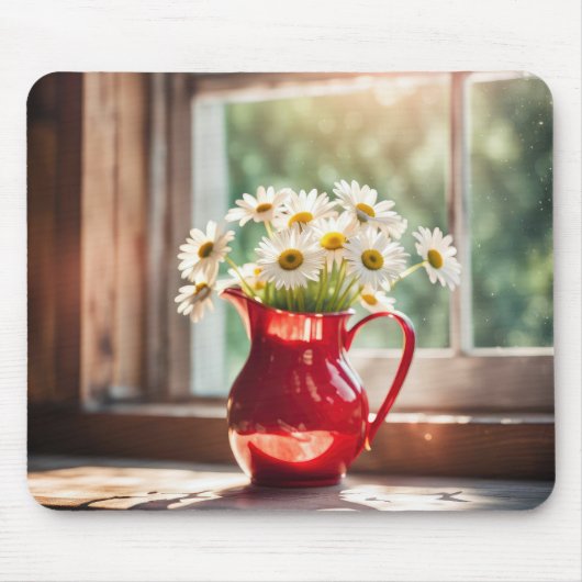 White Daisy Bouquet in Red Pitcher Mousepad (Vorne)