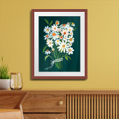 White Daisy Bouquet über Aquamarine Gouache Malere Poster