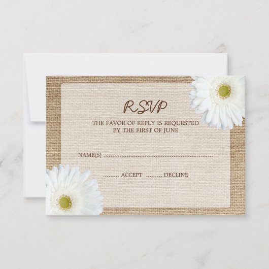 White Daisy Burlap Wedding RSVP Response Card Karte (Vorderseite)