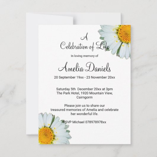 White Daisy Celebration of Life Card Einladung (Vorderseite)