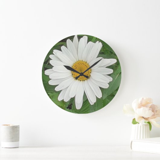 White Daisy Clock Große Wanduhr (Zuhause)