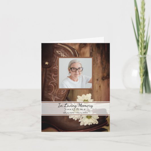 White Daisy Cowboy Boots Western Beerdigung Beilei Dankeskarte (Vorderseite)