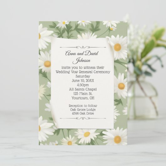 White Daisy Design for Vow Renewal Einladung (Stehend Vorderseite)