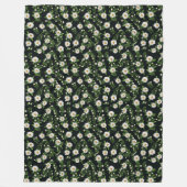 White Daisy Design On Black Fleecedecke (Vorderseite)