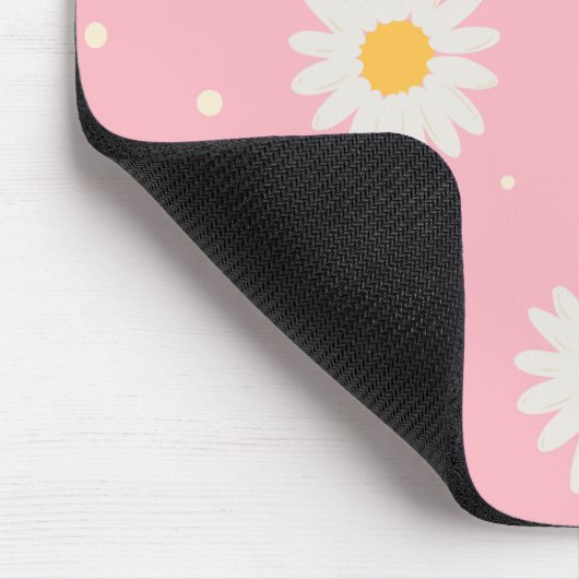 White Daisy Dot Pink Mousepad (Ecke)