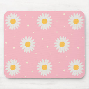 White Daisy Dot Pink Mousepad