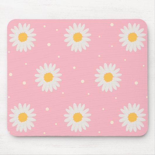 White Daisy Dot Pink Mousepad (Vorne)