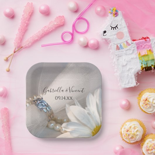 White Daisy Elegance Wedding Pappteller (Party)