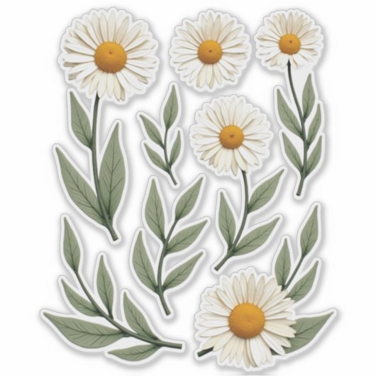 White Daisy Floral Design Aufkleber (Vorderseite)