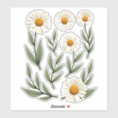 White Daisy Floral Design Aufkleber (Blatt)