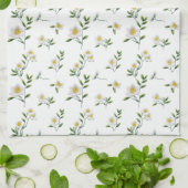 White Daisy Floral Geschirrtuch (Gefaltet)