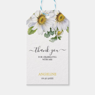 White Daisy Floral Greenery Script Geburtstag Geschenkanhänger