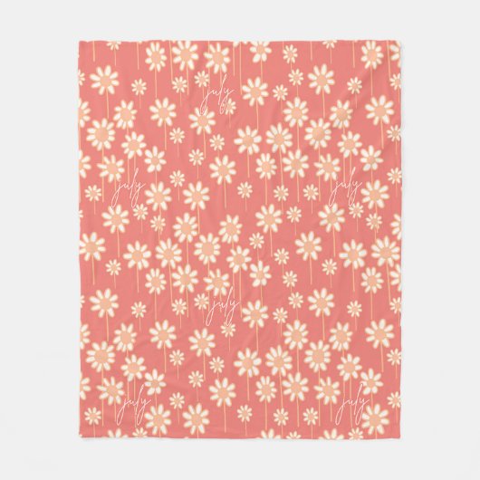 White Daisy Floral Pattern Custom Name  Fleecedecke (Vorderseite)
