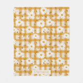 White Daisy Floral Pattern on Yellow Gingham (2) Fleecedecke (Vorderseite)