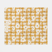 White Daisy Floral Pattern on Yellow Gingham (2) Fleecedecke (Vorderseite (Horizontal))