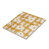 White Daisy Floral Pattern on Yellow Gingham (2) Fliese (Seite)