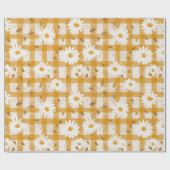 White Daisy Floral Pattern on Yellow Gingham (2) Geschenkpapier (Flach)