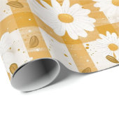 White Daisy Floral Pattern on Yellow Gingham (2) Geschenkpapier (Rolleneckpunkt)