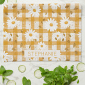 White Daisy Floral Pattern on Yellow Gingham (2) Geschirrtuch (Gefaltet)
