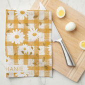 White Daisy Floral Pattern on Yellow Gingham (2) Geschirrtuch (Viertel Falte)