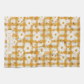 White Daisy Floral Pattern on Yellow Gingham (2) Geschirrtuch (Horizontal)