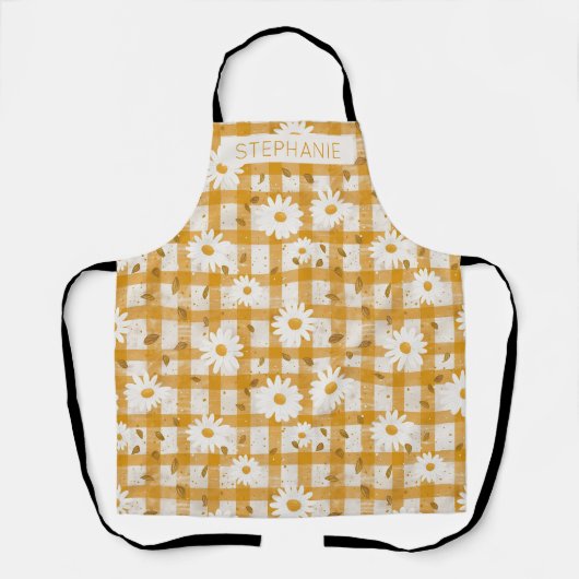 White Daisy Floral Pattern on Yellow Gingham (2) Schürze (Vorderseite)