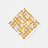 White Daisy Floral Pattern on Yellow Gingham (2) Serviette (Ecke)