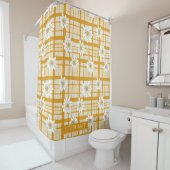 White Daisy Floral Pattern on Yellow Gingham Duschvorhang (Beispiel)