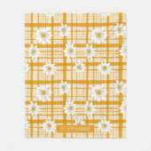 White Daisy Floral Pattern on Yellow Gingham Fleecedecke (Vorderseite)