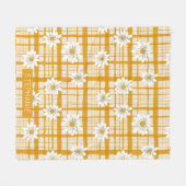 White Daisy Floral Pattern on Yellow Gingham Fleecedecke (Vorderseite (Horizontal))