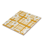 White Daisy Floral Pattern on Yellow Gingham Fliese (Seite)