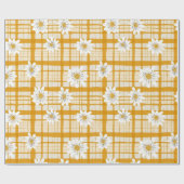 White Daisy Floral Pattern on Yellow Gingham Geschenkpapier (Flach)