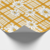 White Daisy Floral Pattern on Yellow Gingham Geschenkpapier (Ecke)