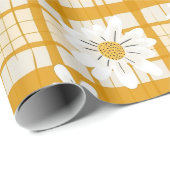 White Daisy Floral Pattern on Yellow Gingham Geschenkpapier (Rolleneckpunkt)
