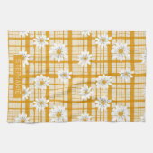 White Daisy Floral Pattern on Yellow Gingham Geschirrtuch (Horizontal)