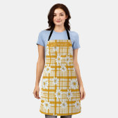 White Daisy Floral Pattern on Yellow Gingham Schürze (Getragen)