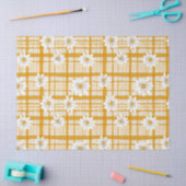 White Daisy Floral Pattern on Yellow Gingham Seidenpapier (Basteln)