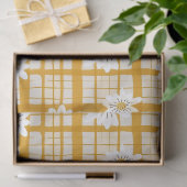 White Daisy Floral Pattern on Yellow Gingham Seidenpapier (Geschenk)