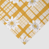 White Daisy Floral Pattern on Yellow Gingham Seidenpapier (Detail)