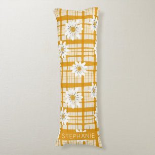 White Daisy Floral Pattern on Yellow Gingham Seitenschläferkissen