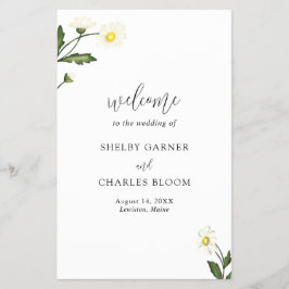 White Daisy Floral Rustic Budget Hochzeitsprogramm